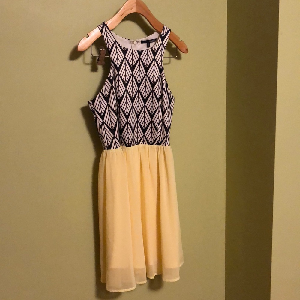 Yellow Skirted Dress w Black/White Geometric Top